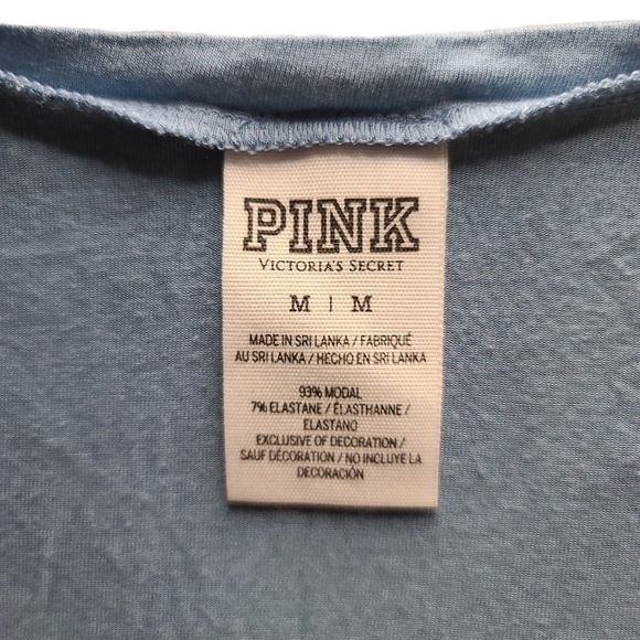 𝅺VS PINK Baby Blue Cream Cursive Logo Tee - Picture 2 of 4